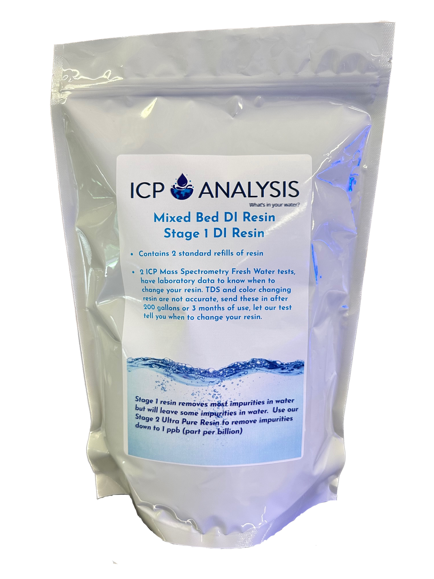 ICP Analysis DI Resin, 2 Refills + 2 ICP Mass Spec DI Resin Tests