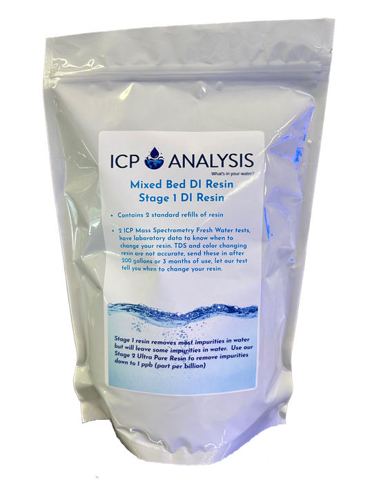 ICP Analysis DI Resin, 2 Refills + 2 ICP Mass Spec DI Resin Tests